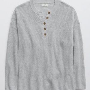Aerie Oversized Henley Sweater Gray